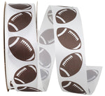 Load image into Gallery viewer, Footballs Tossed Satin Cooler Ribbon –- Brown Color -- 1⅜" x 25 Yards
