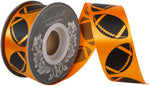 Load image into Gallery viewer, Homecoming Matte Footballs Cooler Ribbon –- Orange / Black Color -- 1⅜" x 25 Yards