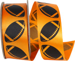 Load image into Gallery viewer, Homecoming Matte Footballs Cooler Ribbon –- Orange / Black Color -- 1⅜" x 25 Yards