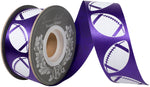 Load image into Gallery viewer, Homecoming Matte Footballs Cooler Ribbon –- Purple / White Color -- 1⅜" x 25 Yards