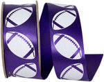 Load image into Gallery viewer, Homecoming Matte Footballs Cooler Ribbon –- Purple / White Color -- 1⅜" x 25 Yards