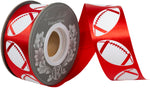 Load image into Gallery viewer, Homecoming Matte Footballs Cooler Ribbon –- Red / White Color -- 1⅜" x 25 Yards