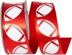 Load image into Gallery viewer, Homecoming Matte Footballs Cooler Ribbon –- Red / White Color -- 1⅜" x 25 Yards