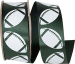 Load image into Gallery viewer, Homecoming Matte Footballs Cooler Ribbon –- Hunter Green / White Color -- 1⅜" x 25 Yards