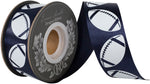 Load image into Gallery viewer, Homecoming Matte Footballs Cooler Ribbon –- Navy / White Color -- 1⅜" x 25 Yards