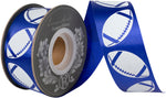 Load image into Gallery viewer, Homecoming Matte Footballs Cooler Ribbon –- Royal / White Color -- 1⅜" x 25 Yards
