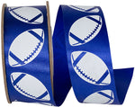 Load image into Gallery viewer, Homecoming Matte Footballs Cooler Ribbon –- Royal / White Color -- 1⅜" x 25 Yards