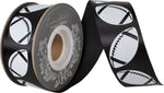 Load image into Gallery viewer, Homecoming Matte Footballs Cooler Ribbon –- Black / White Color -- 1⅜" x 25 Yards