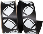 Load image into Gallery viewer, Homecoming Matte Footballs Cooler Ribbon –- Black / White Color -- 1⅜" x 25 Yards