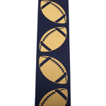 Load image into Gallery viewer, Homecoming Metallic Footballs Cooler Ribbon –- Navy / Gold Color -- 1⅜" x 25 Yards