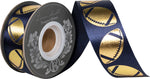 Load image into Gallery viewer, Homecoming Metallic Footballs Cooler Ribbon –- Navy / Gold Color -- 1⅜" x 25 Yards