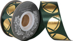 Load image into Gallery viewer, Homecoming Metallic Footballs Cooler Ribbon –- Hunter Green / Gold Color -- 1⅜" x 25 Yards