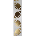 Load image into Gallery viewer, Homecoming Metallic Footballs Cooler Ribbon –- White / Gold Color -- 1⅜" x 25 Yards