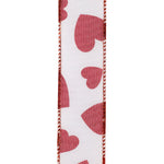 Load image into Gallery viewer, Valentine's Ribbon --- 20 yards --- 1 ½ inches -- Red/White -- Glitter Hearts Taffeta Wired Edge Ribbon