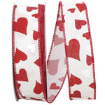 Load image into Gallery viewer, Valentine's Ribbon --- 20 yards --- 1 ½ inches -- Heart Glitter Tales Linen Wired Edge Ribbon