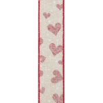 Load image into Gallery viewer, Valentine's Ribbon --- 20 yards --- 1 ½ inches -- Heart Glitter & Dots Linen Wired Edge