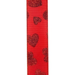 Load image into Gallery viewer, Valentine's Ribbon --- 20 yards --- 1 ½ inches -- Red Glitter Hearts Taffeta Wired Edge Ribbon
