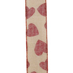 Load image into Gallery viewer, Valentine's Ribbon --- 20 yards --- 1 ½ inch -- Glitter Heart Toss Linen Wired Edge Ribbon