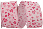 Load image into Gallery viewer, Valentine's Ribbon --- 10 yards --- 2 ½ inches -- Hearts Hopsack Tossed Wired Edge