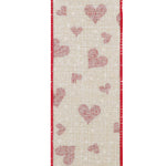 Load image into Gallery viewer, Valentine's Ribbon --- 10 yards --- 2 ½ inches -- Heart Glitter & Dots Linen Wired Edge