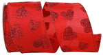 Load image into Gallery viewer, Valentine's Ribbon --- 10 yards --- 2 ½ inches -- Red Glitter Hearts Taffeta Wired Edge Ribbon