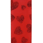 Load image into Gallery viewer, Valentine's Ribbon --- 10 yards --- 2 ½ inches -- Red Glitter Hearts Taffeta Wired Edge Ribbon