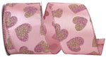 Load image into Gallery viewer, Valentine's Ribbon --- 10 yards --- 2 ½ inch -- Glitter Pink Two Tone Hearts Sheen Wired Edge Ribbon