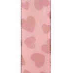 Load image into Gallery viewer, Valentine's Ribbon --- 10 yards --- 2 ½ inch -- Glitter Pink Two Tone Hearts Sheen Wired Edge Ribbon