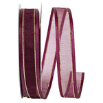Load image into Gallery viewer, Corsage Ribbons --- 5/8 inch x 25 yards --- Sheer Satin Edge Metallic Ribbon -- Burgundy Color