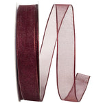 Load image into Gallery viewer, Corsage Ribbons --- 5/8 inch x 25 yards --- Elegant Woven Sheer Wired Edge Ribbon -- Burgundy Color
