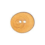 Load image into Gallery viewer, Natural Wooden 2-Hole Button in 28L 18mm with warm oak wood grain, two center holes, and a rustic bark-inspired rim.