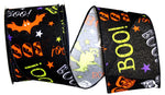 Load image into Gallery viewer, 10 yards --- 2 ½ inch -- Boo Halloween Bats Wired Edge Ribbon
