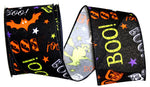 Load image into Gallery viewer, 10 yards --- 2 ½ inch -- Boo Halloween Bats Wired Edge Ribbon