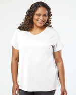 Load image into Gallery viewer, Ladies Curvy (V-Neck) -- Fine Jersey T-shirt -- Blended White Color
