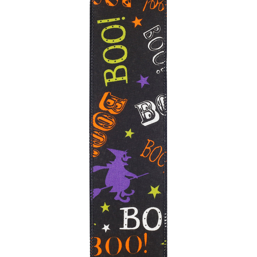 10 yards --- 2 ½ inch -- Boo Halloween Bats Wired Edge Ribbon