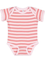 Load image into Gallery viewer, Short Sleeve -- Baby Bodysuit -- 100% Cotton -- Light Pink & Mauvelous Stripes