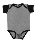 Load image into Gallery viewer, Short Sleeve -- Baby Bodysuit -- 100% Cotton -- Granite Heather / Black