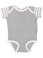 Load image into Gallery viewer, Short Sleeve -- Baby Bodysuit -- 100% Cotton -- Heather / White (with White Stripes)