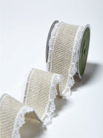 Load image into Gallery viewer, 1.5 Inch --- Burlap Ribbon with Wired Lace Edge, 10 yards