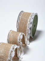 Load image into Gallery viewer, 1.5 Inch --- Burlap Ribbon with Wired Lace Edge, 10 yards