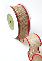 Load image into Gallery viewer, 2 Inch --- 100% Jute Burlap Ribbon with Color Wired Edge, 10 yards