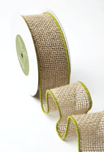 Load image into Gallery viewer, 2 Inch --- 100% Jute Burlap Ribbon with Color Wired Edge, 10 yards