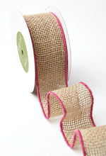 Load image into Gallery viewer, 2 Inch --- 100% Jute Burlap Ribbon with Color Wired Edge, 10 yards