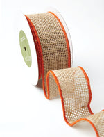 Load image into Gallery viewer, 2 Inch --- 100% Jute Burlap Ribbon with Color Wired Edge, 10 yards