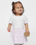 Load image into Gallery viewer, Infant Cotton Fine Jersey Dress ---(Sizes: 6M - 24M) --- White / Lilac Stripe