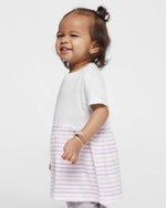 Load image into Gallery viewer, Infant Cotton Fine Jersey Dress ---(Sizes: 6M - 24M) --- White / Lilac Stripe