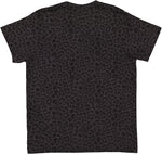 Load image into Gallery viewer, Flat lay back view of the Youth Fine Jersey T-Shirt, displaying the seamless black leopard pattern across the back and sleeves.