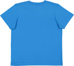 Load image into Gallery viewer, Cobalt blank youth cotton fine jersey crew neck T-shirt shown from the back on a white background.