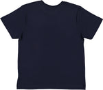 Load image into Gallery viewer, Navy blank youth cotton fine jersey crew neck T-shirt shown from the back on a white background.