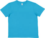 Load image into Gallery viewer, Turquoise blank youth cotton fine jersey crew neck T-shirt shown from the front on a white background.
